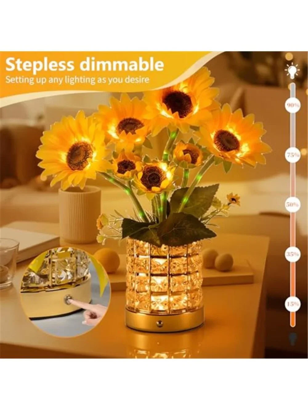 Sunflower LED Lamp Cordless Rechargeable Touch Light Floral Home Decor Gift